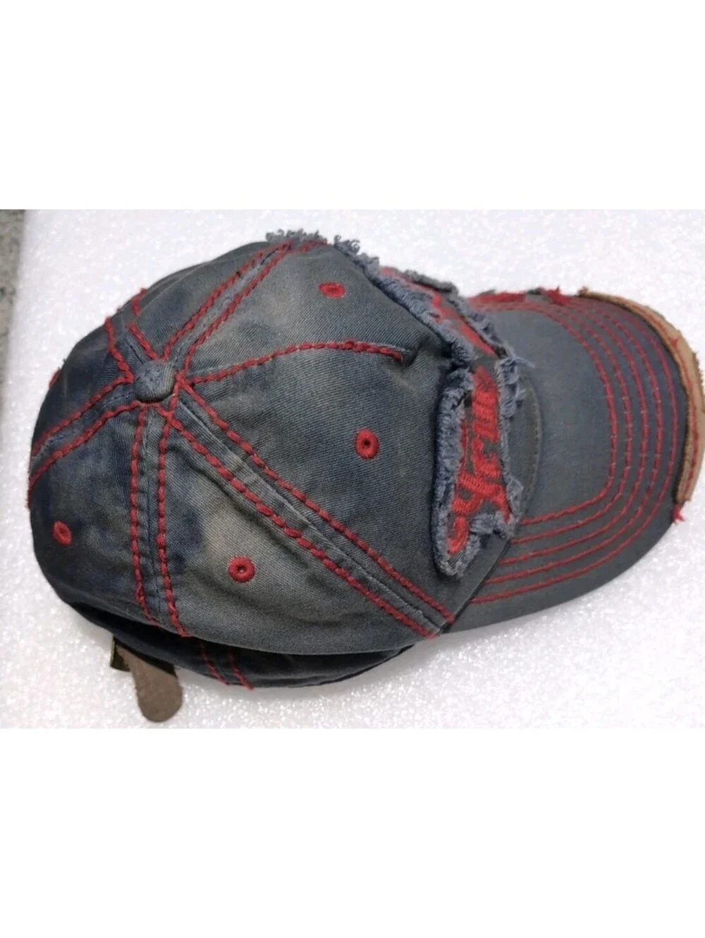 Vintage True Religion Hat Faded Distressed Blue Red One Sz Fits All Adjustable